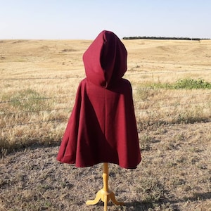Burgundy Wool Hooded Capelet: Warm Wedding Cloak, Halloween Costume