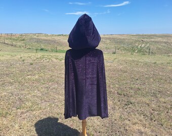 Purple Glitter Velvet Hooded Capelet, Halloween Costume Cape