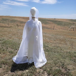 White Bridal Cloak Wedding Cape Renaissance Clothing Alternative Wedding Veil Irredescent Halloween Ghost Costume image 10