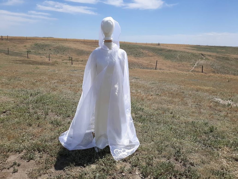 White Bridal Cloak Wedding Cape Renaissance Clothing Alternative Wedding Veil Irredescent Halloween Ghost Costume image 10