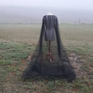 Black Cape Halloween Costume Hooded Cloak Renaissance Medieval Gothic Wedding Wiccan Long Train Tulle Cape