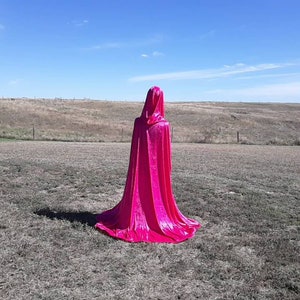 Hot Pink Velvet Valentine's Day Cloak Fuscia Princess Wedding Cape Renaissance Costume Prom Mardi Gras Bridal Cape image 2