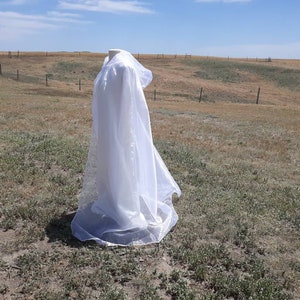 White Bridal Cloak Wedding Cape Renaissance Clothing Alternative Wedding Veil Irredescent Halloween Ghost Costume image 6