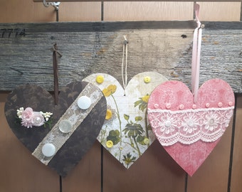 Farmhouse Lace Heart Handmade Valentine's Day Gift Rustic Whimsical Button Heart Valentines Wall Decor Gift for Her