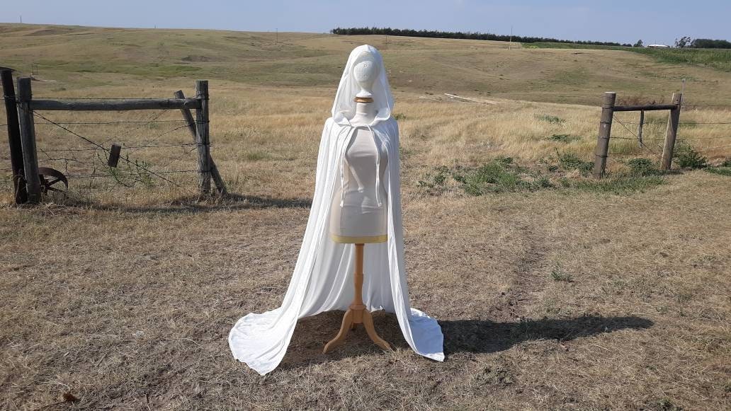 White Wedding Cloak Velvet Hooded Cape Renaissance Clothing Bridal Cape Halloween Costume
