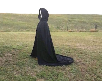 Black Cloak Hooded Fleece Cape Halloween  Costume Renaissance Medieval Clothing Gothic Steampunk