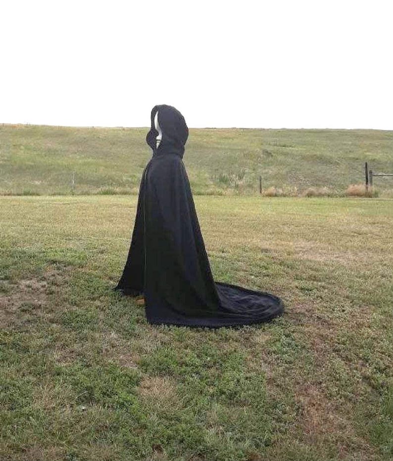 Black Cloak Hooded Fleece Cape Halloween Costume Renaissance Medieval Clothing Gothic Steampunk image 1
