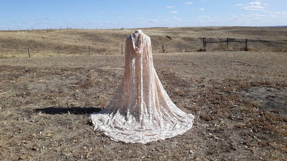 Ivory Lace Bridal Cape Hooded Cloak Wedding Medieval Etsy