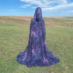 Purple Galaxy Celestial Hooded Cloak Halloween Adult Costume Magic Cape Fantasy Whimsical Renaissance Festival Space Wizard Magical Cape