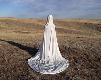 Ivory Velvet Hooded Bridal Cape Wedding Cloak Veil Renaissance Festival Costume Handfasting Storybook Fairytale Style