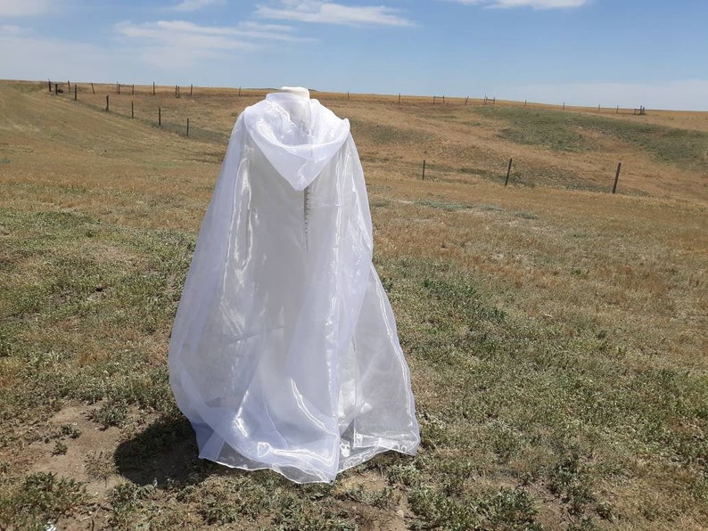 White Bridal Cloak Wedding Cape Renaissance Clothing Alternative Wedding Veil Irredescent Halloween Ghost Costume image 4