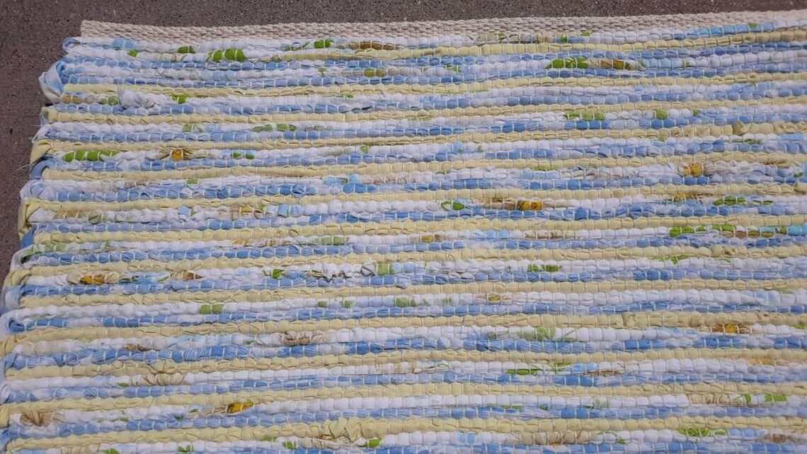 Yellow Rag Rug Hand Woven Rustic Farmhouse Decor 18.5 X 25 Etsy