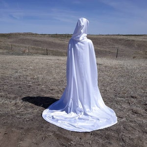 White Satin Bridal Cape Wedding Cloak Veil Handfasting Renaissance Clothing