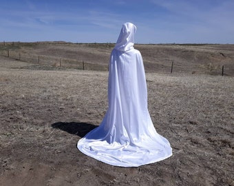 Blanc Satin Bridal Cape Mariage Manteau Voile Handfasting Renaissance Vêtements