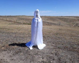 White Crushed Satin Hooded Cape: Bridal Wedding Cloak