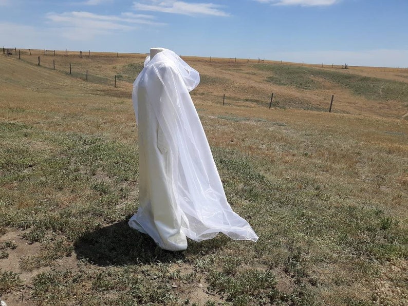 White Bridal Cloak Wedding Cape Renaissance Clothing Alternative Wedding Veil Irredescent Halloween Ghost Costume image 7