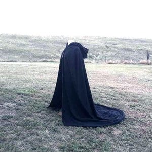 Black Cloak Hooded Fleece Cape Halloween Costume Renaissance Medieval Clothing Gothic Steampunk image 5