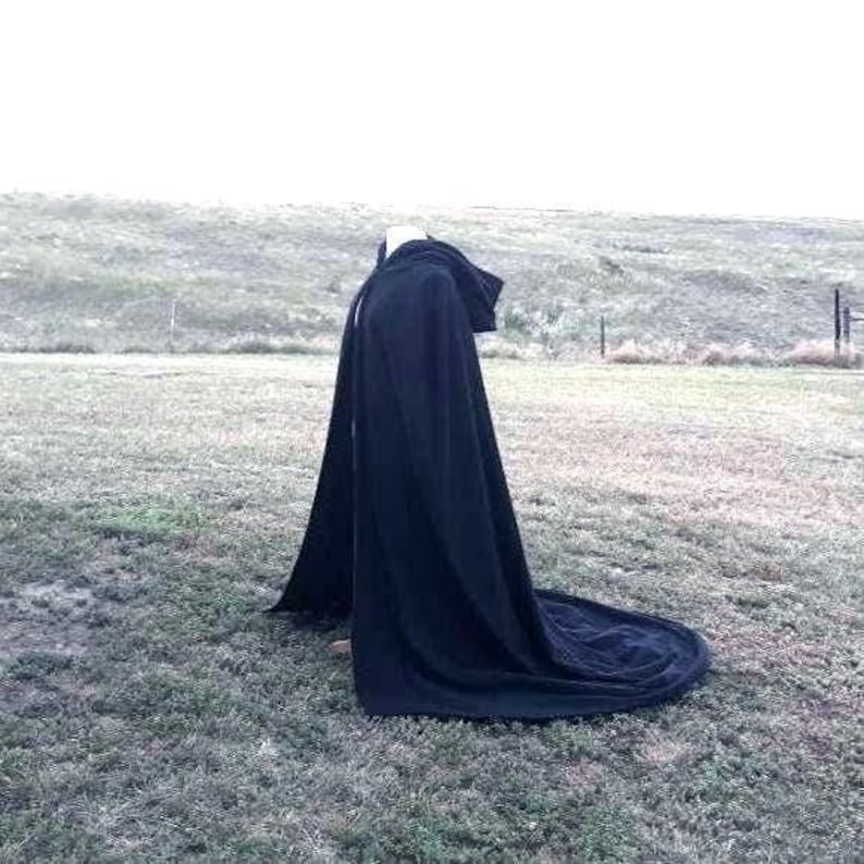 Black Cloak Hooded Fleece Cape Halloween Costume Renaissance Medieval Clothing Gothic Steampunk image 5