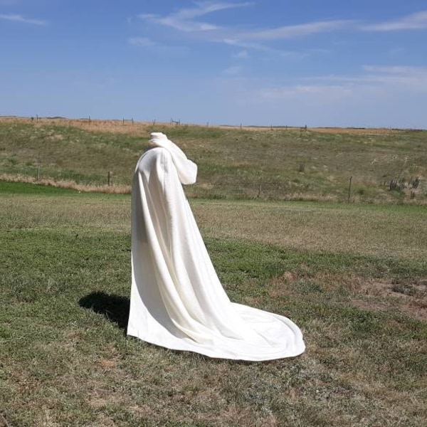 Ivory Fleece Wedding Cloak with Train Medieval Wedding Renaissance Festival Halloween Costume Bridal Cape Storybook Fairytale