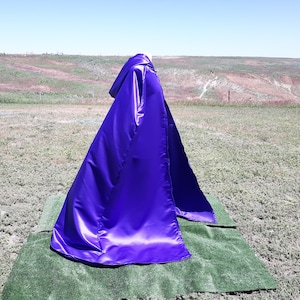 Purple Satin Hooded Cloak Halloween Costume Bridal Cape Renaissance Clothing Wedding Veil Cosplay Costume Wedding Gift