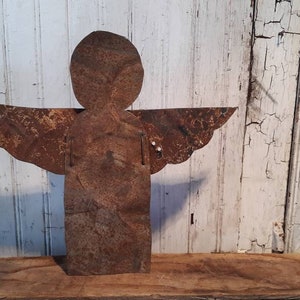 Angel Christmas Tree Topper Antique Tin Rustic Farmhouse Decor Wall Hanging Upcycled Metal Guardian Angel Rusty Country Holiday Decor image 9