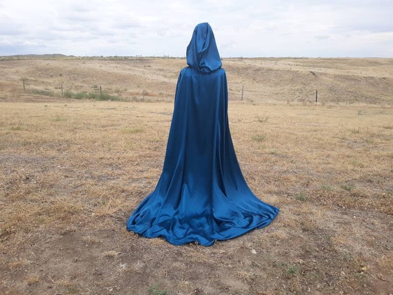 Teal Satin Hooded Cape Gothic Clothing Wedding Cape Halloween Costume Storybook Fairytale Style