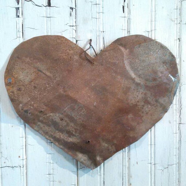 Rusty Tin Handmade Heart - Antique Tin Upcycled From Barn Roof -Wedding- Rustic Folk Art - Primitive - Mother's Day gift - Valentine's Day