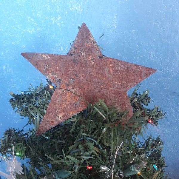 Christmas Tree Topper Tin Star Created Out of Antique Barn Tin Farmhouse Rustic Primitive Home Decor Repurposed Holiday Decorations