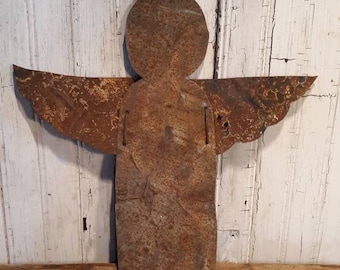 Angel Christmas Tree Topper Antique Tin Rustic Farmhouse Decor Wall Hanging Upcycled Metal Guardian Angel Rusty Country Holiday Decor