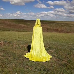 Yellow Velvet Hooded Cape Superhero Bumblebee Halloween Costume Renaissance Clothing Bridal Cloak Wedding