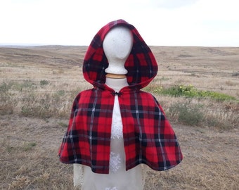 Red Plaid Fleece Hooded Cloak Plaid Capelet Adult Clothing Fall Fashion