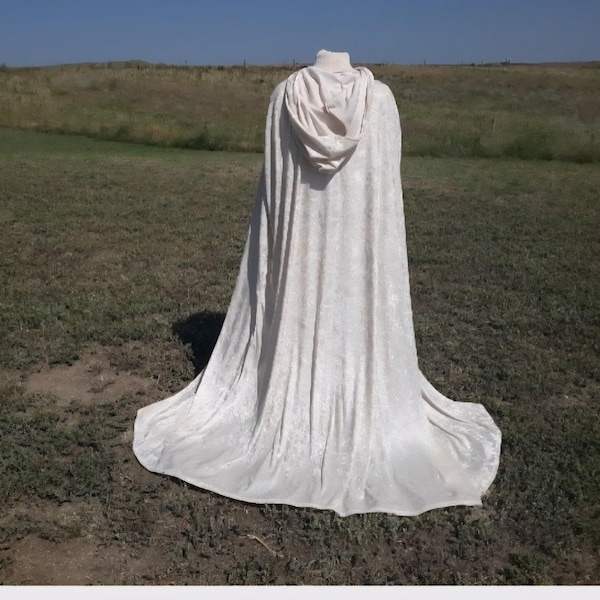 Champagne Bridal Cloak Velvet Hooded Cape Medieval Wedding Renaissance Clothing Halloween Costume Handfasting Storybook Fairytale