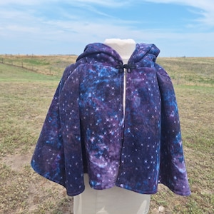 Purple Galaxy Celestial Hooded Capelet Halloween Adult Costume Magic Cape Fantasy Whimsical Renaissance Festival Space Wizard Magical Cape