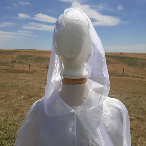 White Bridal Cloak Wedding Cape Renaissance Clothing Alternative Wedding Veil Irredescent Halloween Ghost Costume image 9