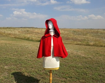 Red Wool Cape Wedding Cloak Valentine's Day Storybook Fairytale Capelet Renaissance Festival Clothing