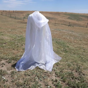 White Bridal Cloak Wedding Cape Renaissance Clothing Alternative Wedding Veil Irredescent Halloween Ghost Costume image 2