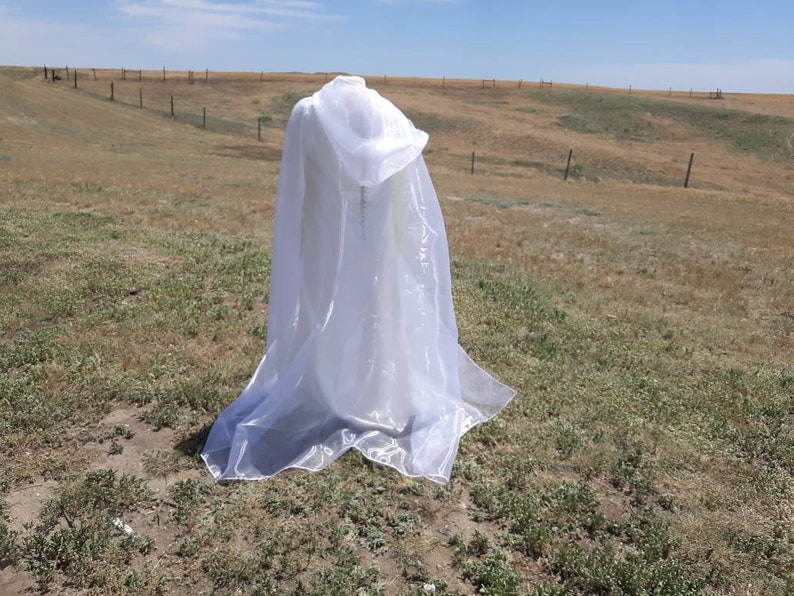 White Bridal Cloak Wedding Cape Renaissance Clothing Alternative Wedding Veil Irredescent Halloween Ghost Costume image 2