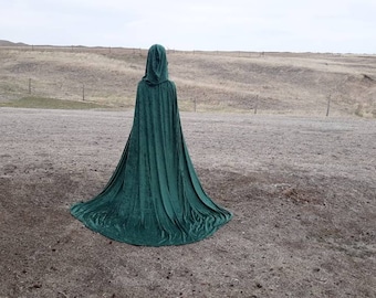 Green Velvet Hooded Cloak Wedding Gothic Merlin Medieval Costume Renaissance Bridal Halloween St Patrick's Day