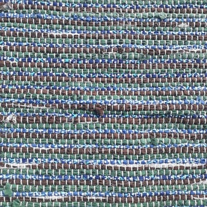 Rag Rug Handwoven Upcycled 25 x 24 inches Primitive Farmhouse Cottage Decor Woven Rustic Blue Green Brown Rug