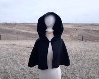 Black Halloween Cape Fleece Capelet Hooded Cloak Adult Clothing Shrug Halloween Costume Cowl Halloween Gift