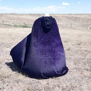 Purple Black Sparkle Hooded Cloak Halloween Costume Gothic Wedding Cape Witch Costume Velvet Glitter Cape Goth Fantasy Sorcerer Magic