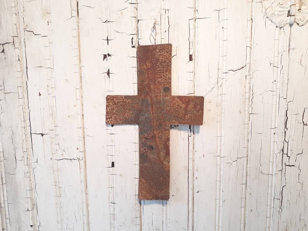 Rusty Tin Cross Antique Tin Upcycled From Barn Roof  Rustic Primitive Farmhouse Country Decor Easter