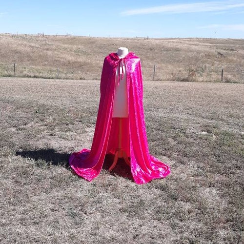 Hot Pink store Halloween Velvet Cloak Wedding Cape Renaissance Costume Prom Mardi Gras Bridal