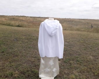 White Fleece Bridal Cape Wedding Shrug Hooded Veil Handfasting