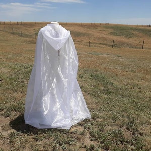 White Bridal Cloak Wedding Cape Renaissance Clothing Alternative Wedding Veil Irredescent Halloween Ghost Costume image 1