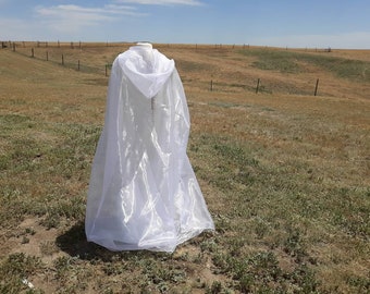 White Bridal Cloak Wedding Cape  Renaissance Clothing Alternative Wedding Veil Irredescent Halloween Ghost Costume