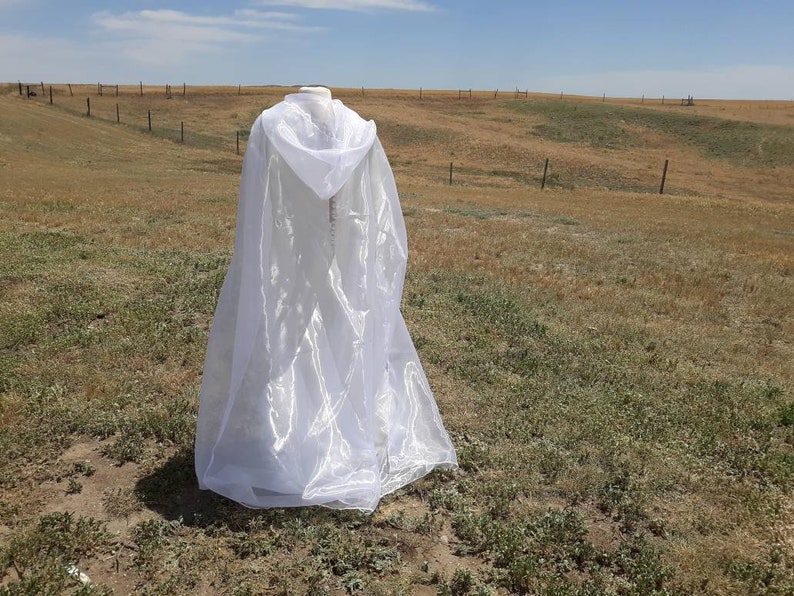 White Bridal Cloak Wedding Cape Renaissance Clothing Alternative Wedding Veil Irredescent Halloween Ghost Costume image 1