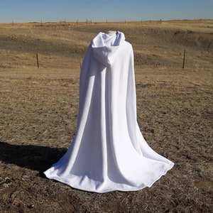 White Bridal Cloak White Christmas Fleece Snow Queen Halloween Costume Hooded Cape Wedding Renaissance Clothing Handfasting