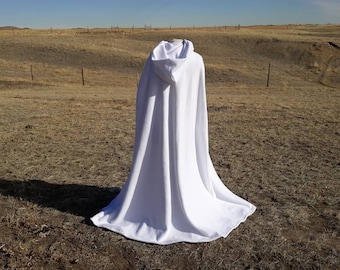 White Bridal Cloak White Fleece Snow Queen Hooded Cape Wedding Renaissance Clothing Handfasting