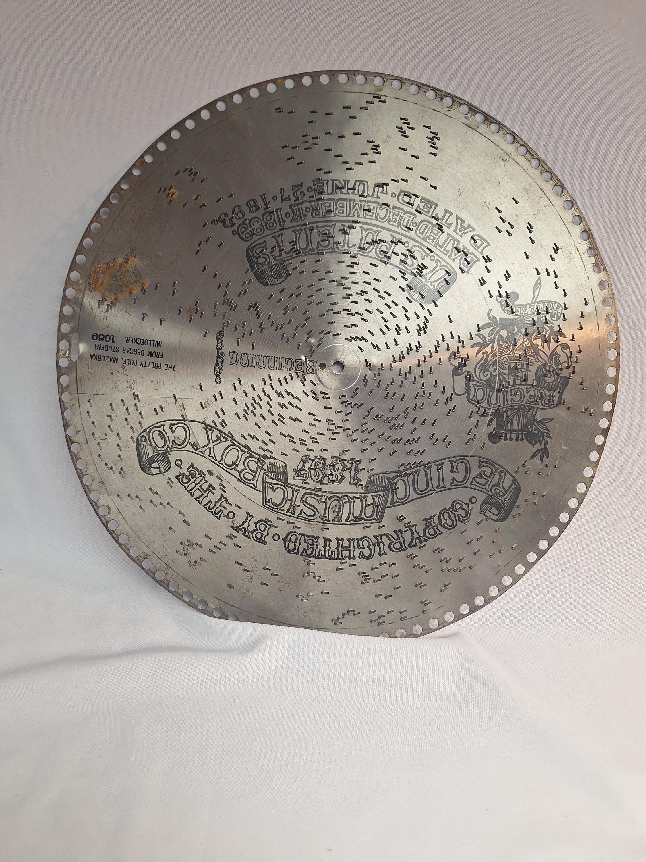 Antique Regina Music Box Disc US Patents 1889 1893 Victorian Era